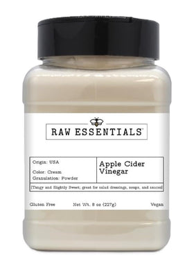 Raw Essentials Apple Cider Vinegar Powder bottle shows tangy flavor in dressings.