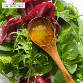 Raw Essentials Apple Cider Vinegar Powder dissolving in warm soup to brighten acidity.