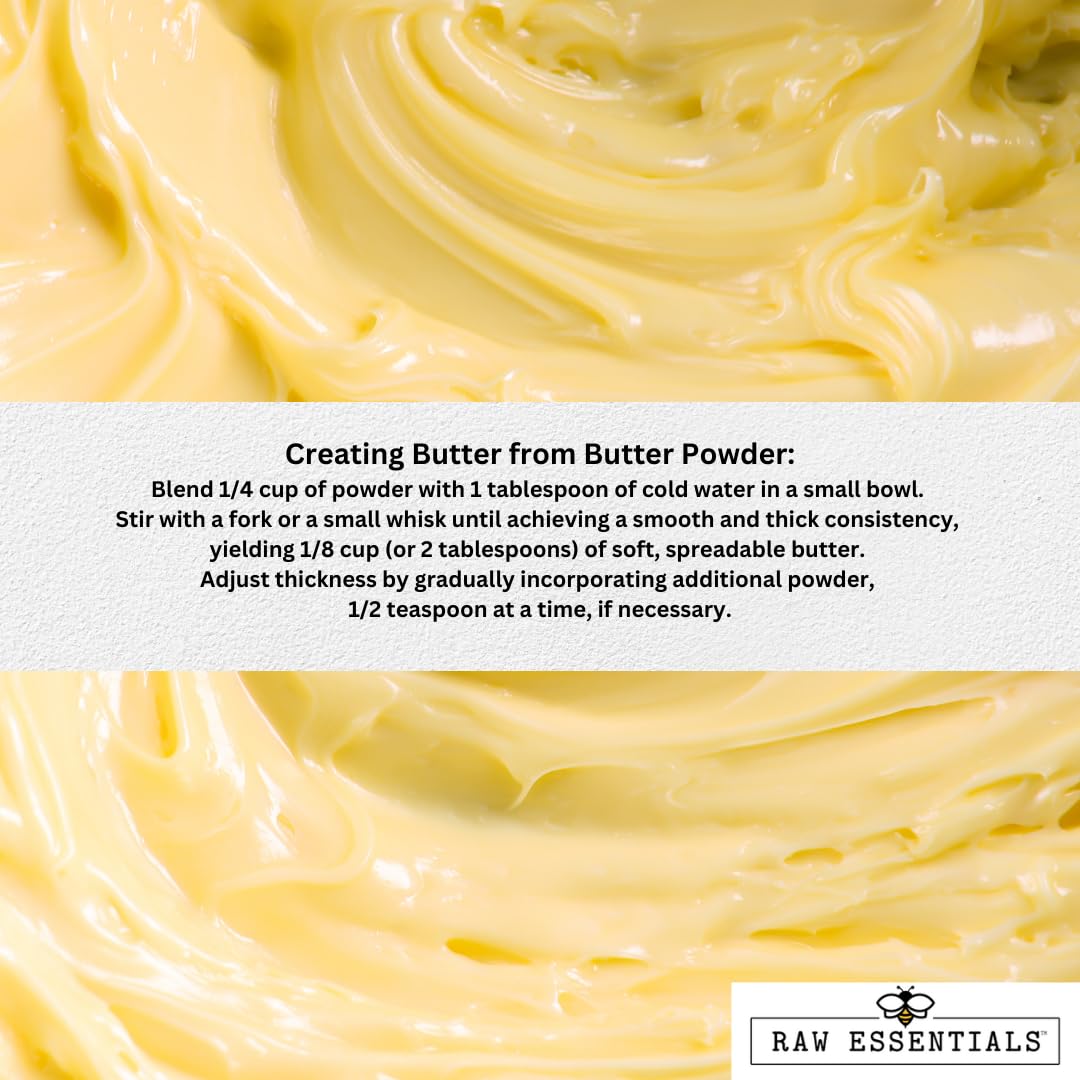 Raw Essentials Butter Powder mixed with water to create a creamy butter paste for spreading