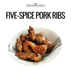 Raw Essentials Chinese 5 Spice in a stir-fry pan, enhancing savory aroma and color.