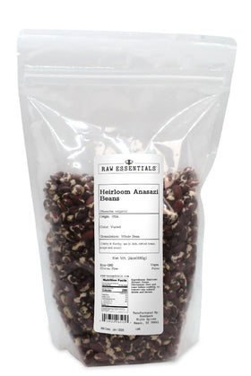 Raw Essentials Heirloom Anasazi beans in a resealable 24-ounce bag for easy meal prep