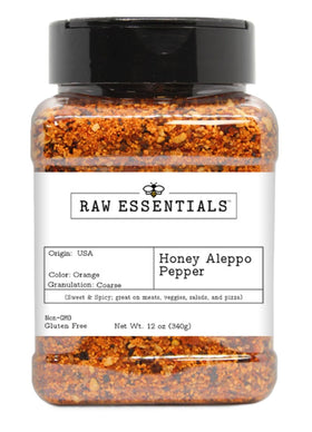Raw Essentials Honey Aleppo Pepper bottle 12oz for everyday seasoning