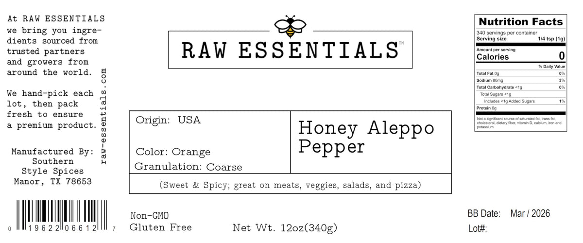 Raw Essentials Honey Aleppo Pepper atop a fresh salad