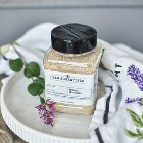 Raw Essentials Honey Granules in a gluten-free, non-GMO pantry setup