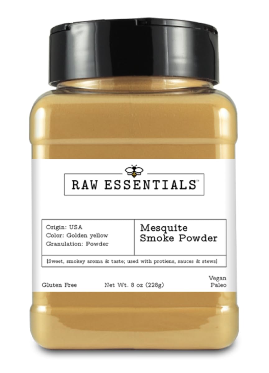 Raw Essentials Mesquite Smoke Powder bottle 8oz with rich aroma ideal for bold marinades