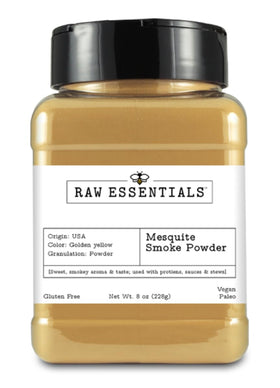 Raw Essentials Mesquite Smoke Powder bottle 8oz with rich aroma ideal for bold marinades