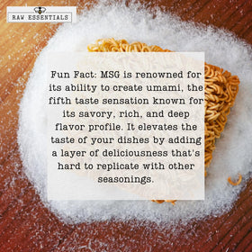 Raw Essentials MSG being poured into a dish for easy use
