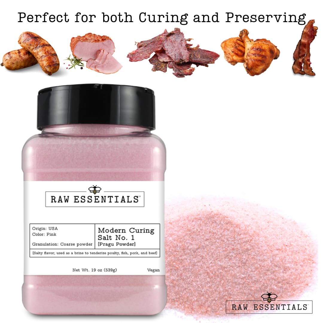 Raw Essentials Pink Modern Curing Salt No. 1 label highlights product details