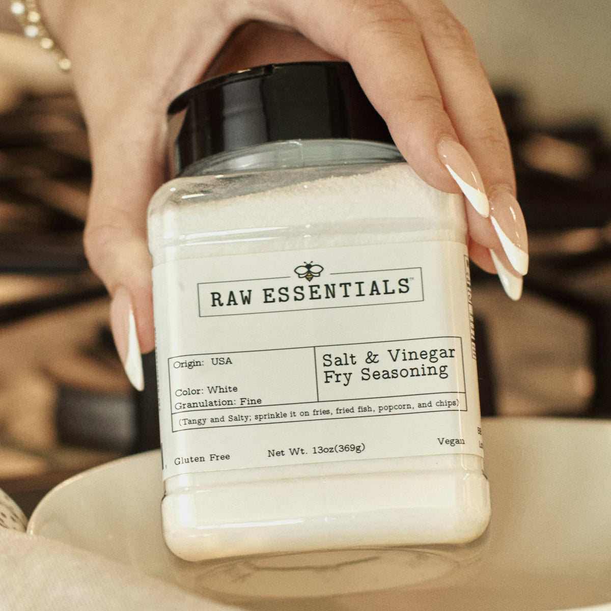 Raw Essentials seasoning on fried fish adds bright tang and depth