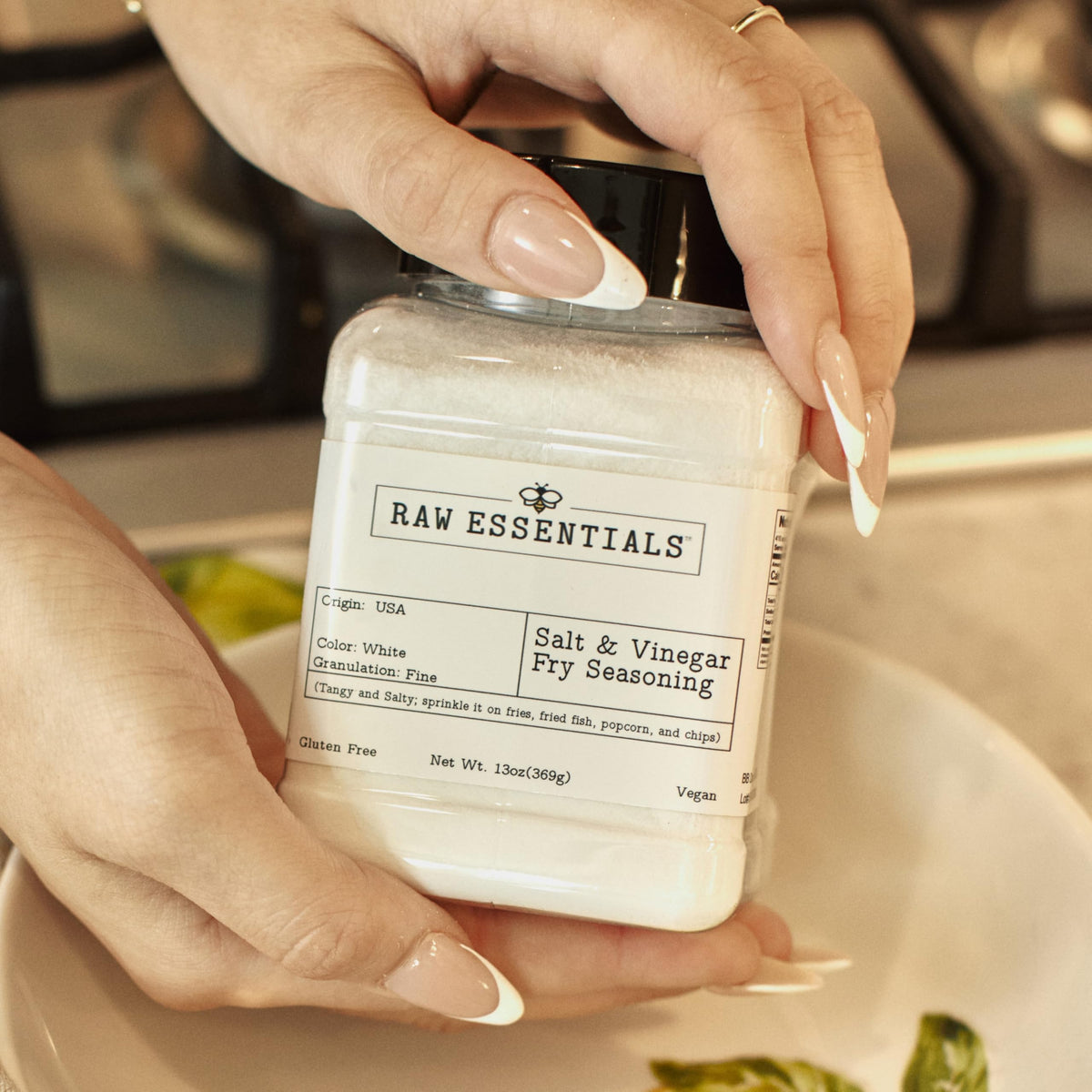 Raw Essentials seasoning on fries adds zesty vinegar and salt