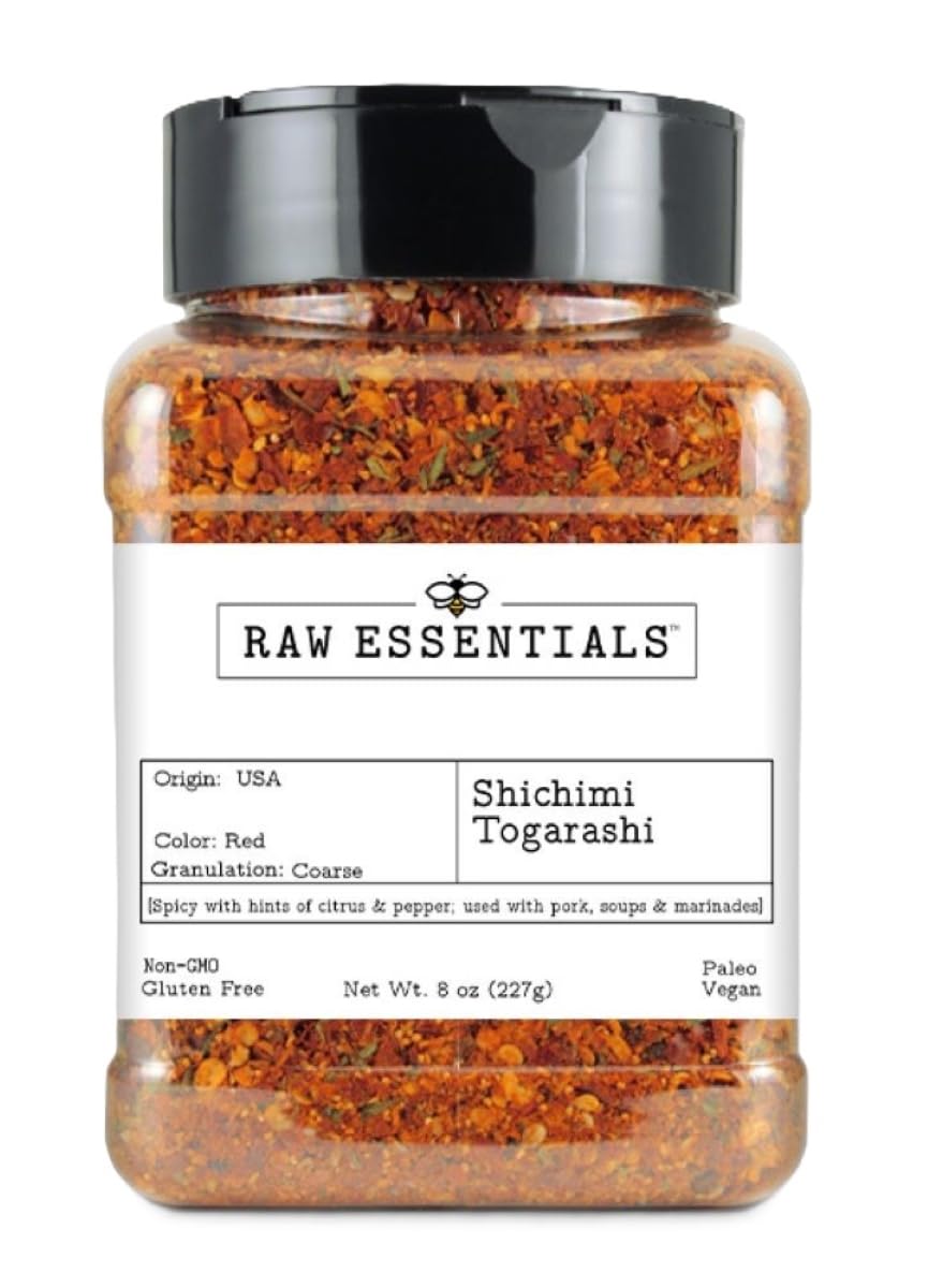 Raw Essentials Shichimi Togarashi bottle front showing bold flavor identity