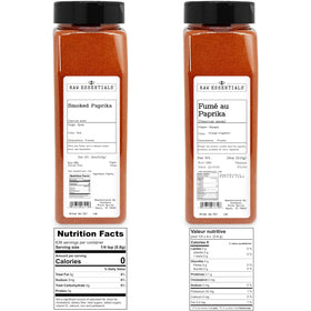 Raw Essentials smoked paprika powder closeup highlights fine texture for seasoning.