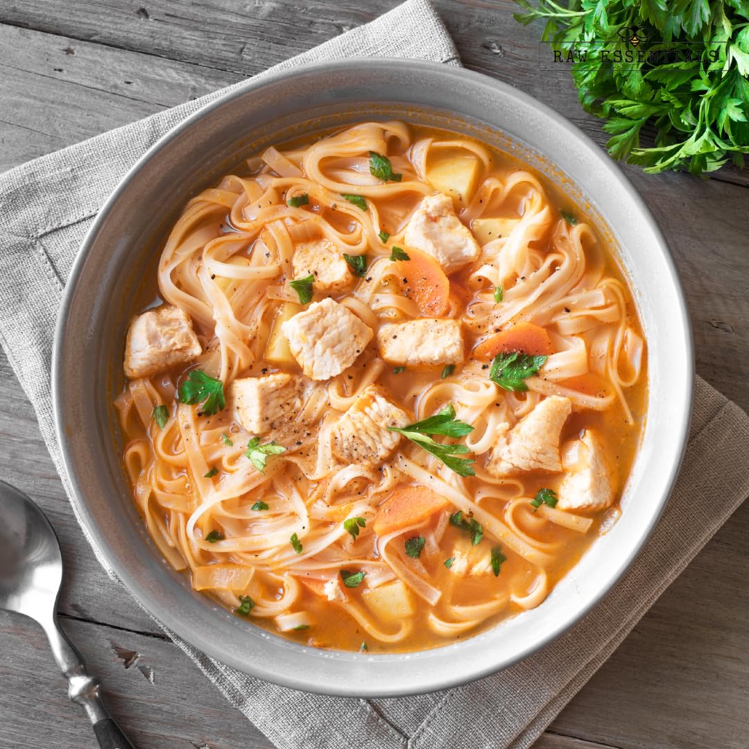Raw Essentials spicy chicken bouillon stir-fry-sauce enhances vegetables with bold flavor.