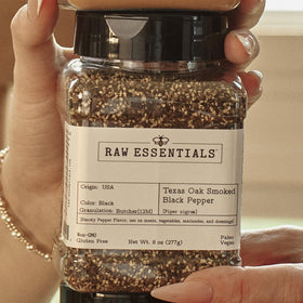 Raw Essentials smoked pepper finish brightens dressings and sauces with peppery depth.