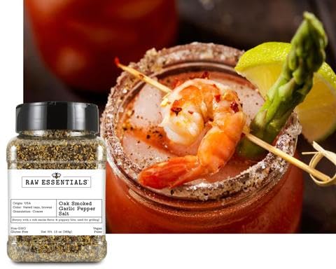 Raw Essentials Texas Pit Oak Smoked Garlic Pepper Salt on grilled steak.