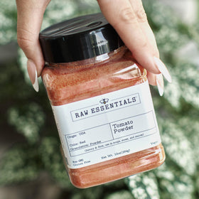 Raw Essentials tomato powder proudly produced in the USA.