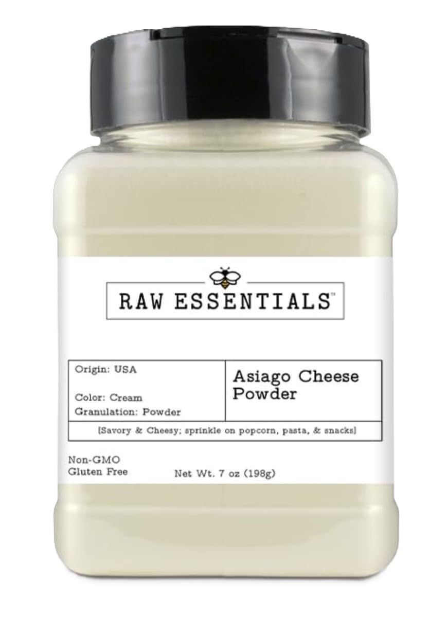 Raw Essentials White Asiago Cheese Powder bottle for quick cheesy flavor boost