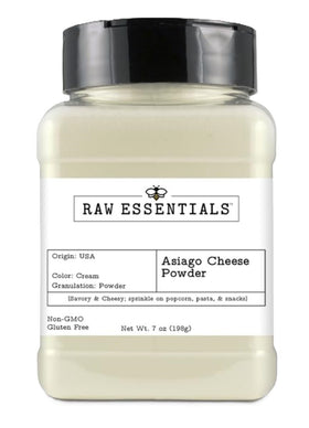 Raw Essentials White Asiago Cheese Powder bottle for quick cheesy flavor boost