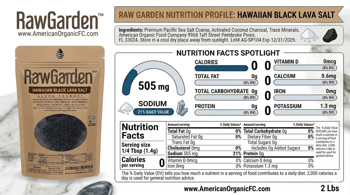 Raw Garden Black Lava coarse salt shown in a shaker for convenient seasoning