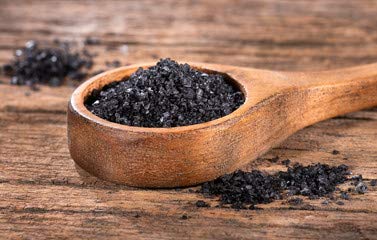 Raw Garden Black Lava salt on the counter offers dramatic appearance and easy reach