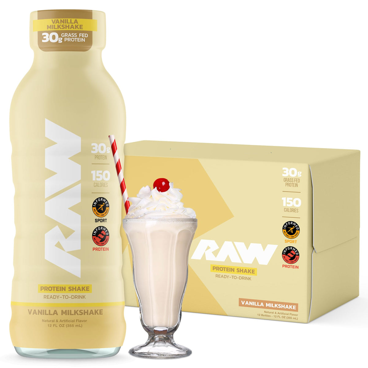 RAW Ready-to-Drink Vanilla bottle for convenient post-workout protein on the go.