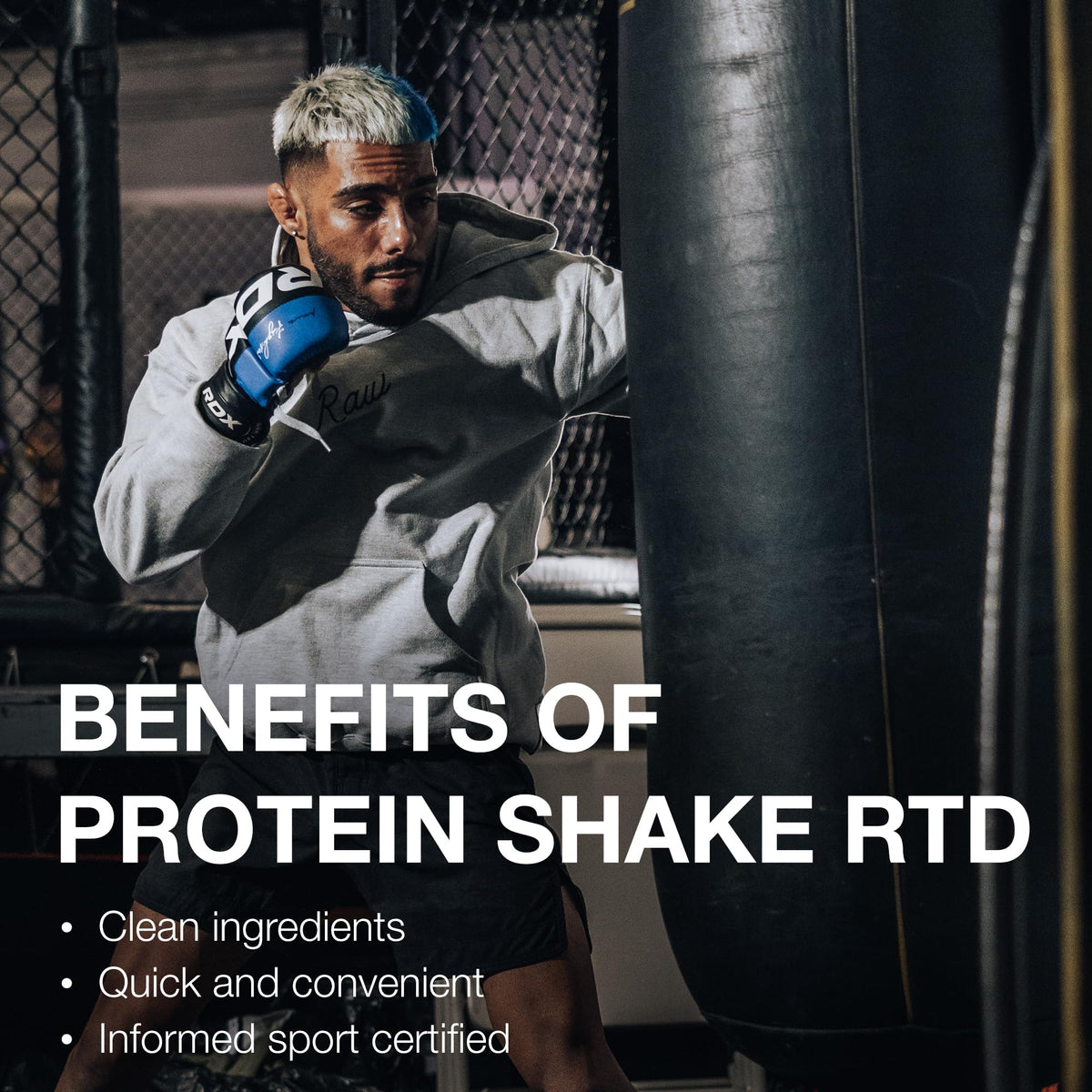 RAW Vanilla shake nutrition facts panel shows 30 g protein per bottle.