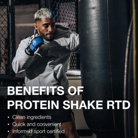 RAW Vanilla shake nutrition facts panel shows 30 g protein per bottle.