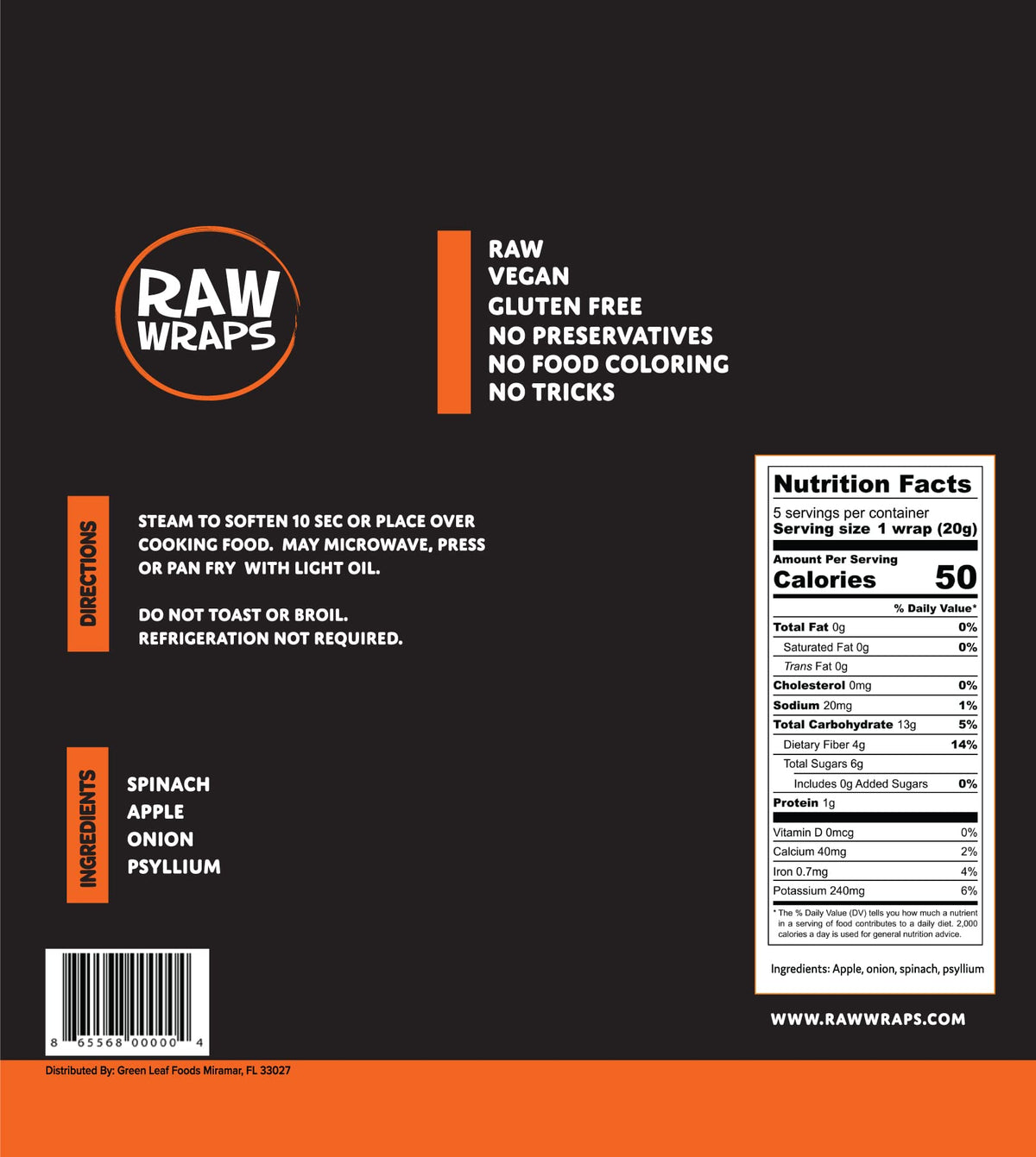 Raw Wraps Spinach Wraps stacked neatly for quick meals
