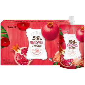 RAWEL Thingle konjac jelly box front shows hibiscus pomegranate flavor, zero sugar option