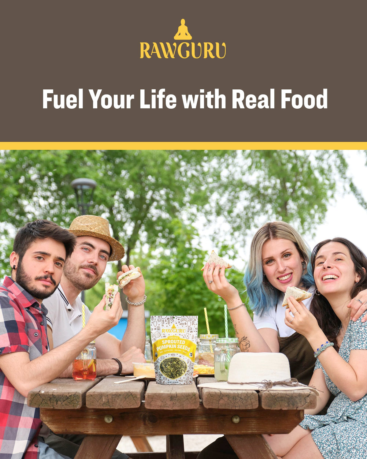 RawGuru Sprouted Pumpkin Seeds ready-to-eat, free from additives.