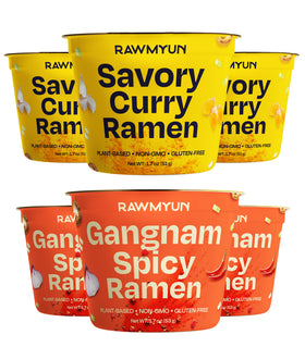 RAWMYUN Gangnam Spicy cup on a kitchen counter ready in minutes