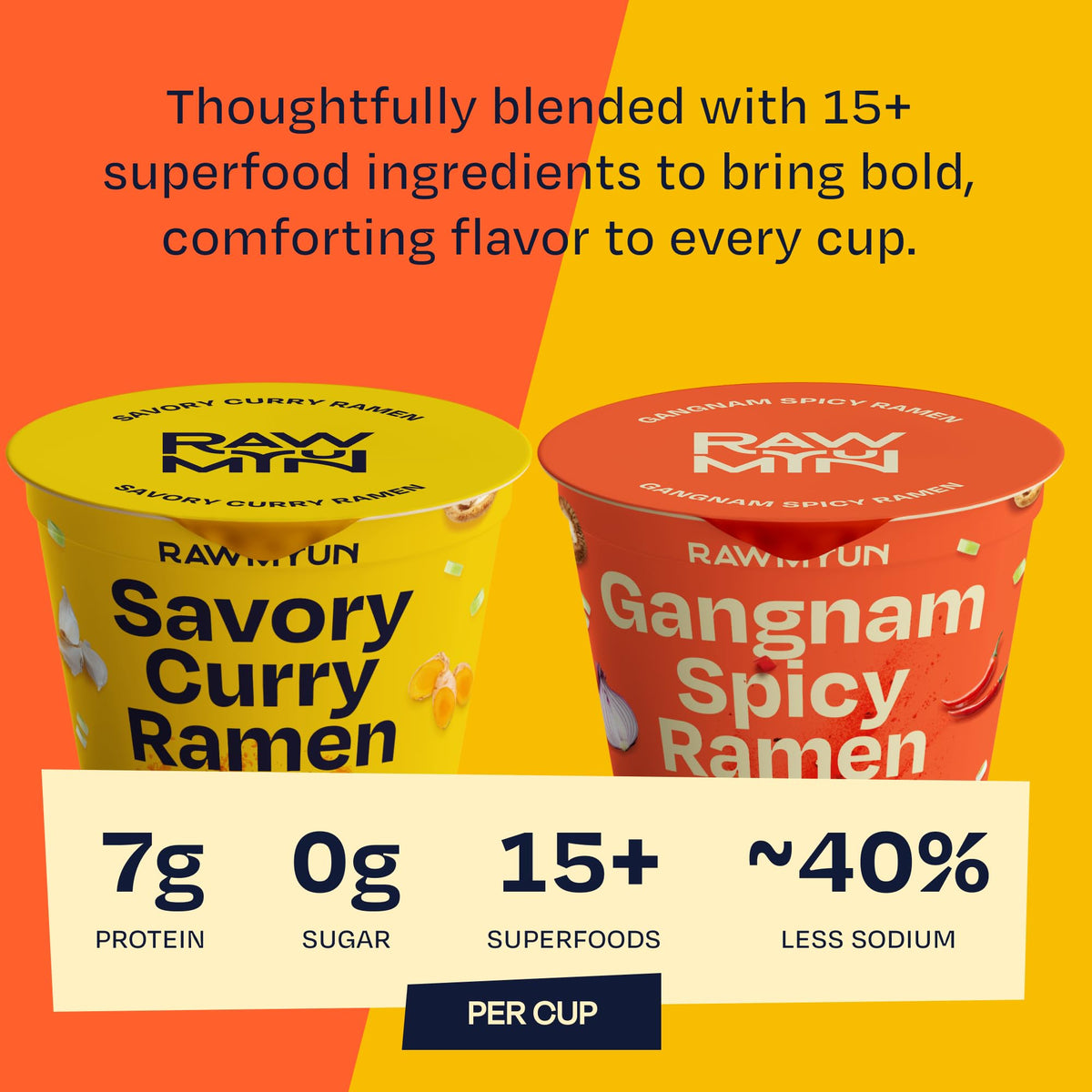 RAWMYUN Superfoods ingredients cup shows nutrient-rich mix