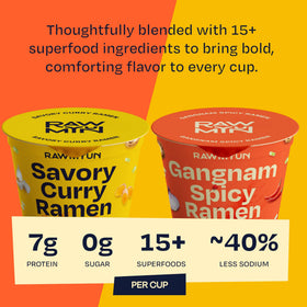 RAWMYUN Superfoods ingredients cup shows nutrient-rich mix