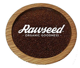 Rawseed Organic Brown Teff grains close-up, highlighting aroma and texture.