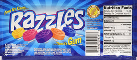Razzles Original Candy to Gum, five bold flavors in each bag for a playful taste transition.
