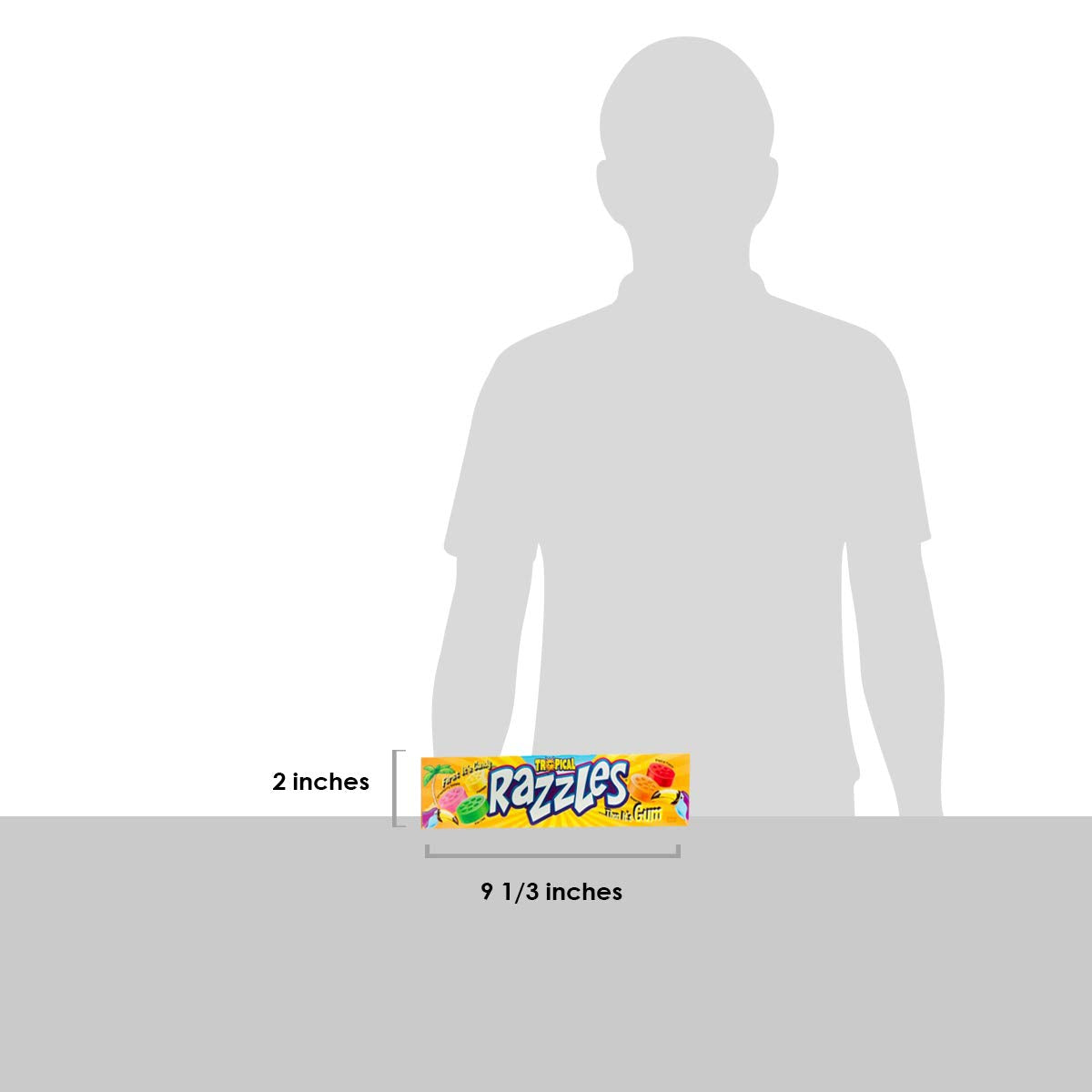Razzles Tropical kosher, peanut-free, gluten-free label on packaging