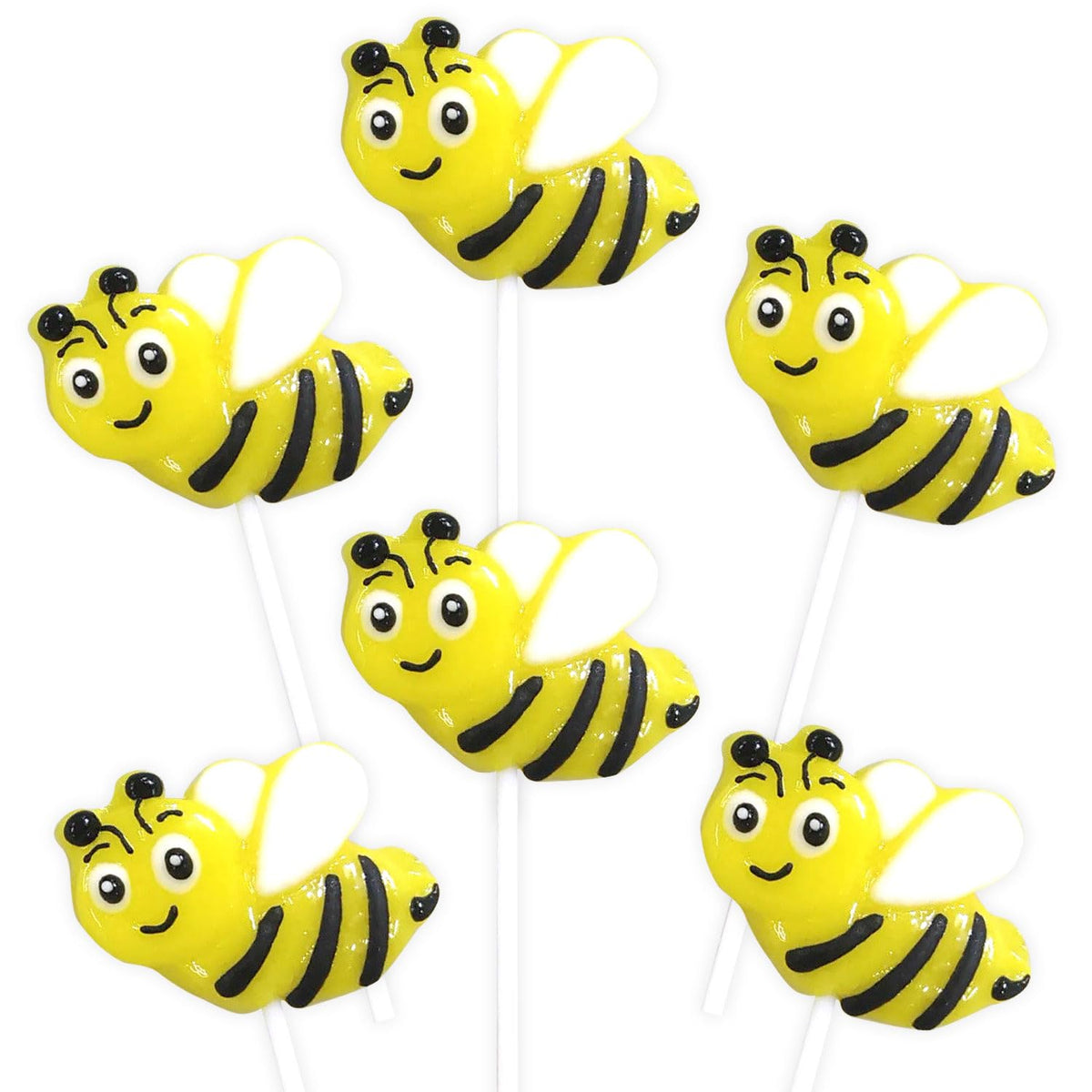 RBBZ Party Bee Candy lemon sucker beside bee-themed cupcake toppers