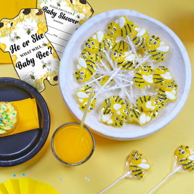 RBBZ Party Bee Candy lemon lollipop on a 4-inch stick for dessert tables