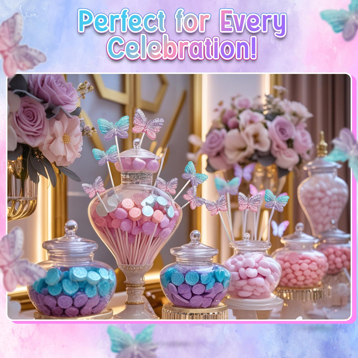 RBBZ butterfly candy lollipops with shimmering colors as decor