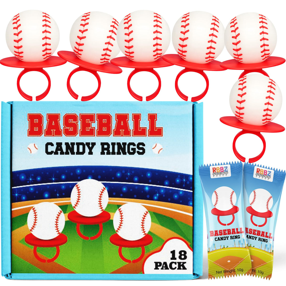 RBBZ Party baseball candy rings pack for party favors and events.