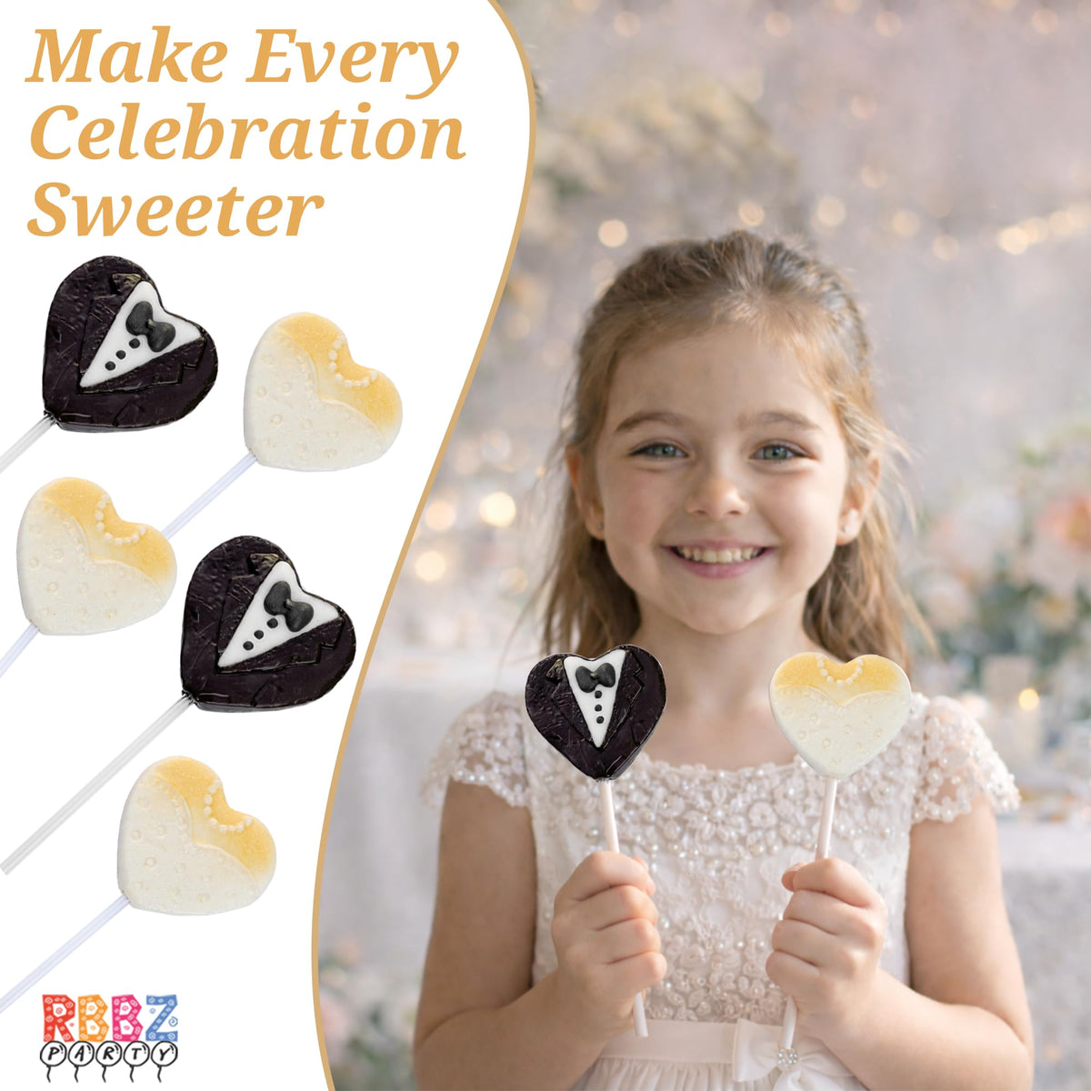 RBBZ Party heart lollipops complement wedding decor and themed setups.