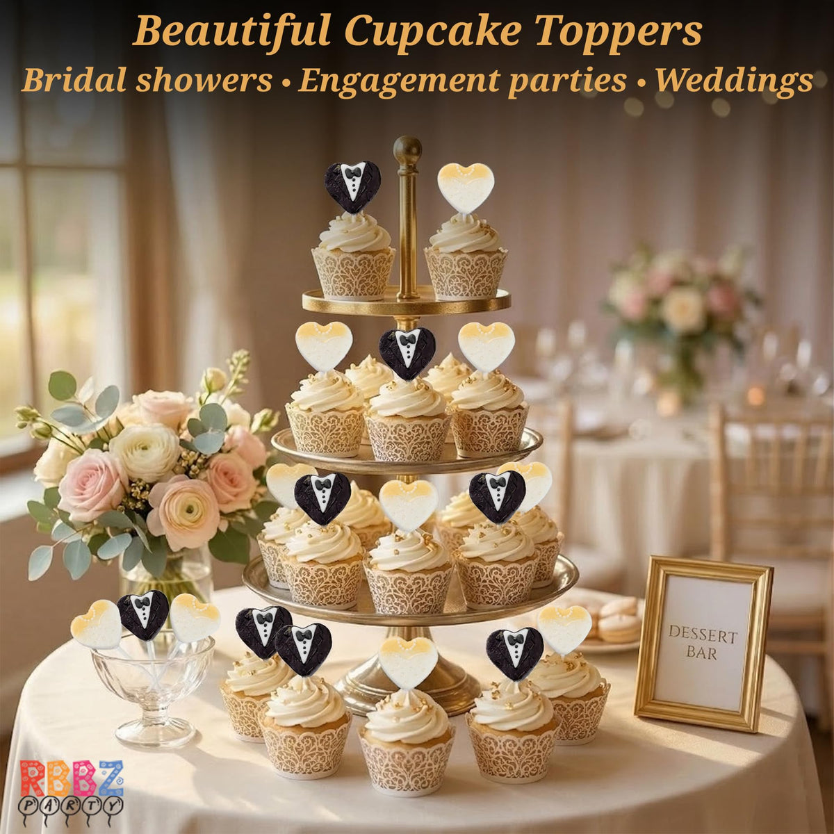 RBBZ Party candy buffet display adds charm to dessert bars.