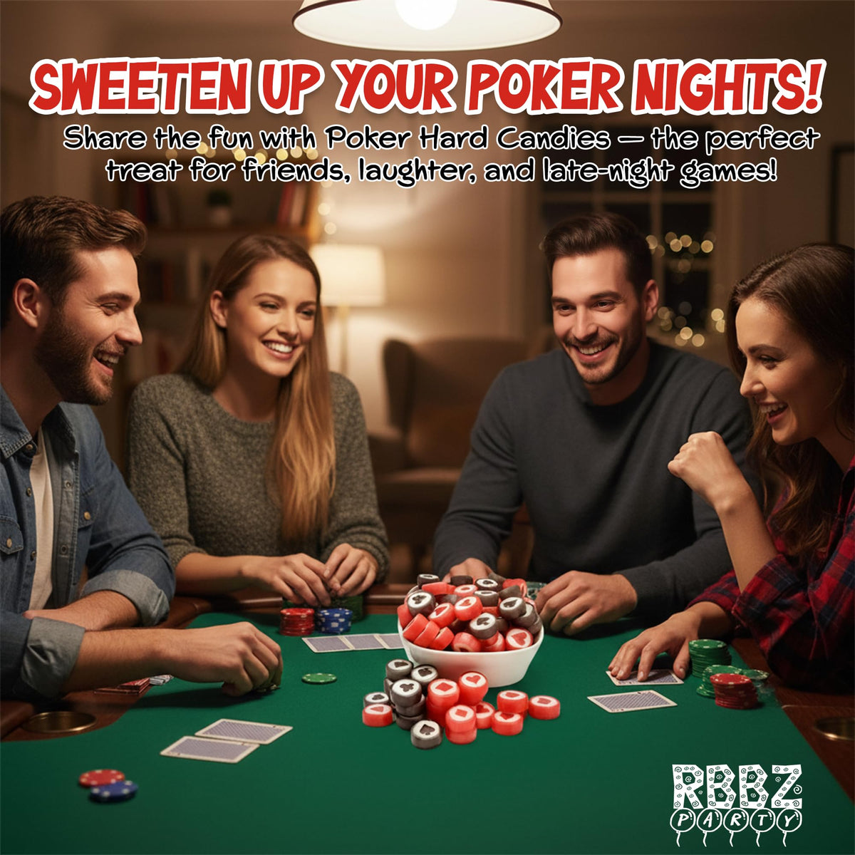 RBBZ Party casino-style table decor with themed sweets.