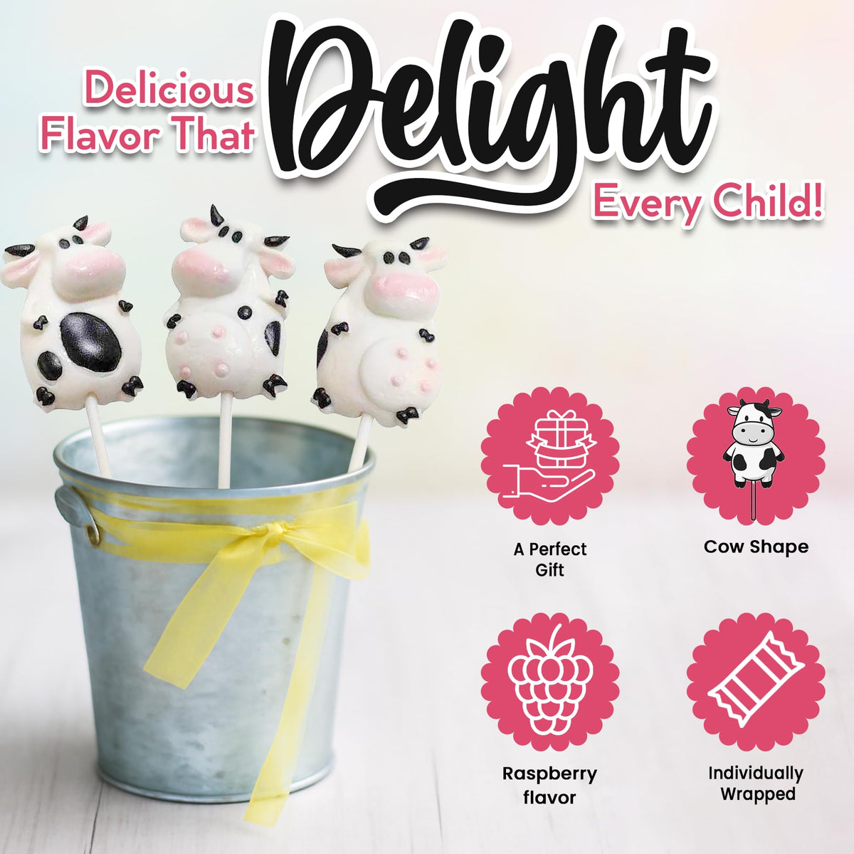 RBBZ Party cow-themed lollipops perfect for farm birthday party decor.