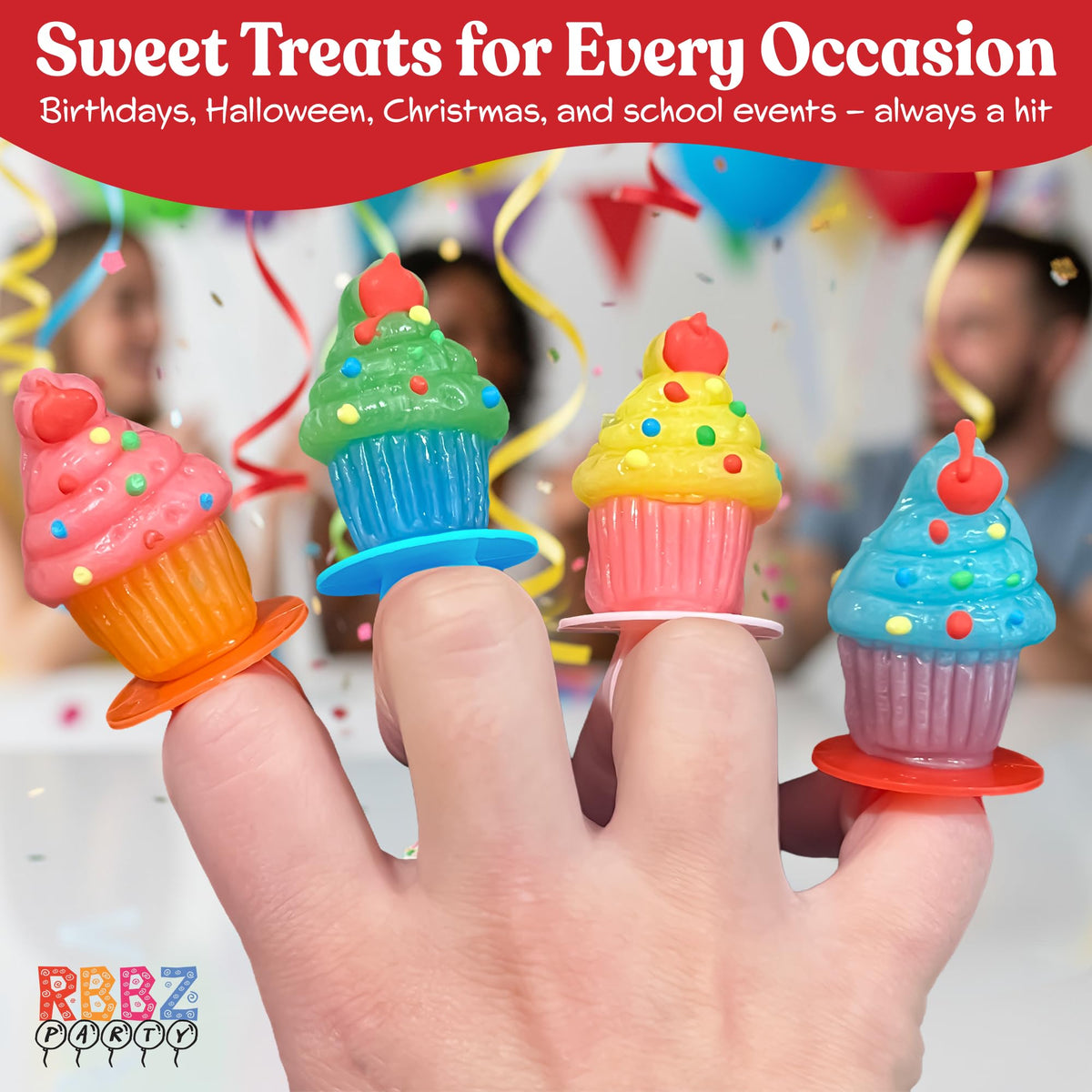 RBBZ Party Cupcake Candy Rings individually wrapped — freshness preserved for events.