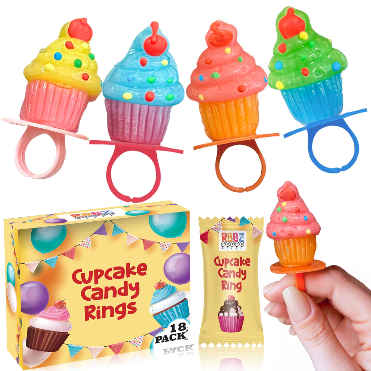 RBBZ Party Cupcake Candy Rings pack — colorful wearable treats for celebrations.