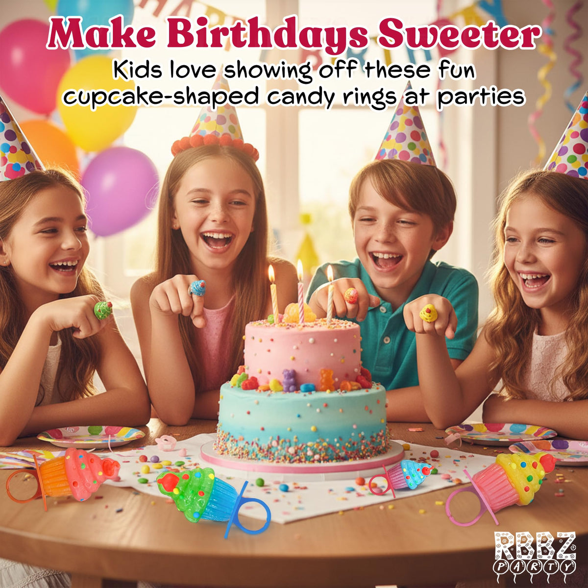 RBBZ Party Cupcake Candy Rings pinatas filler — colorful, bite-sized treats.