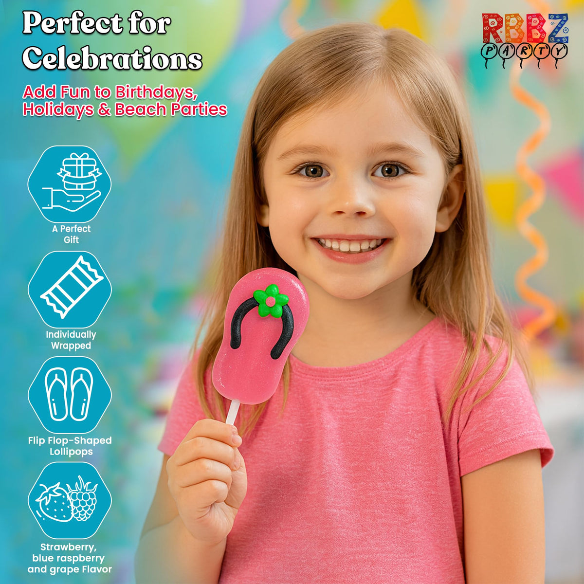 RBBZ Party hand-decorated lollipop close-up with vibrant colors.
