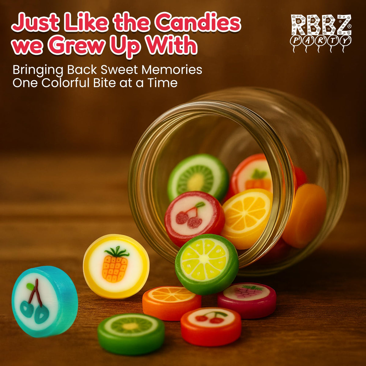 RBBZ Party cherry flavor slices create classic candy appeal.