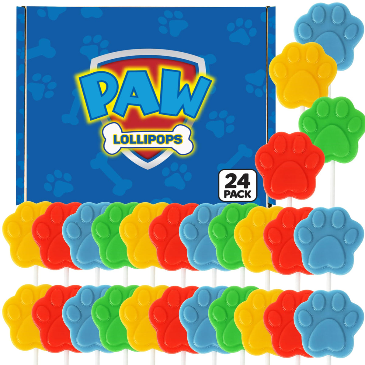 RBBZ Party Paw Lollipops packaging display shows easy-to-distribute party favors.